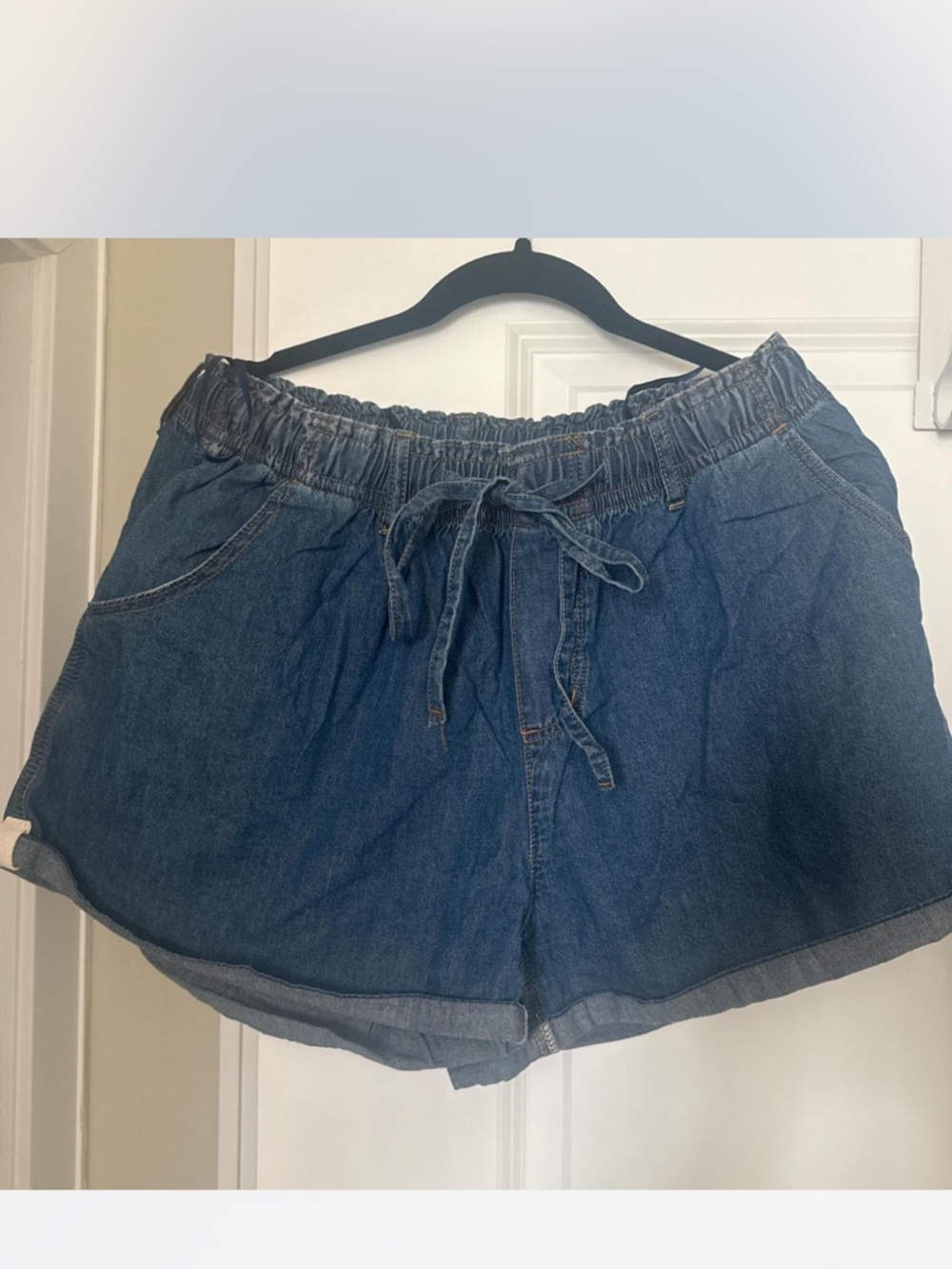 Women's Casual Drawstring Denim Shorts - Blue